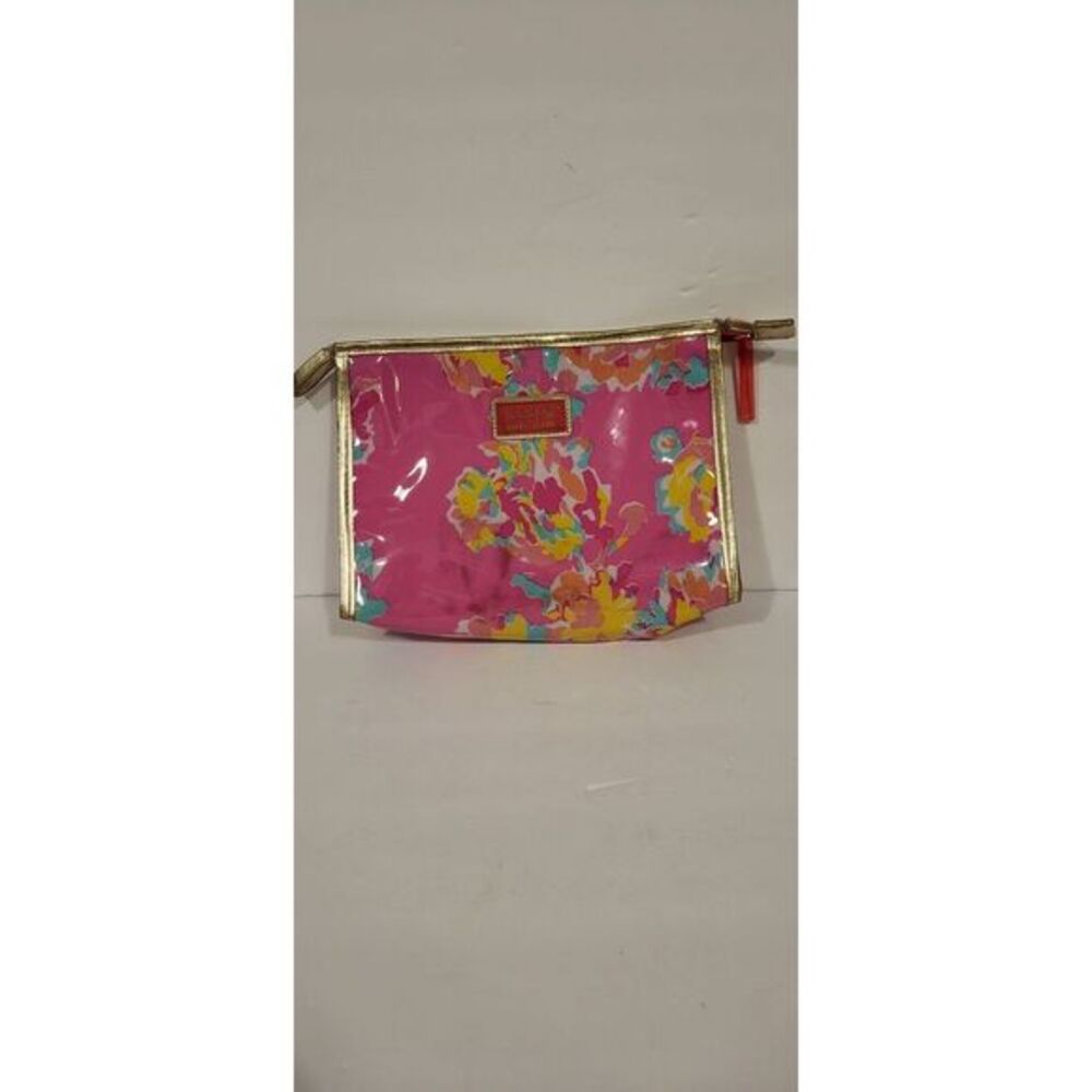 Lilly Pulitzer For Estee Lauder Floral Plastic Makeup Bag Pink Fabric Inside‎